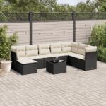 vidaXL 9 részes fekete polyrattan kerti ülőgarnitúra párnákkal (3218056)