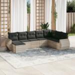vidaXL 8 részes világosszürke polyrattan kerti ülőgarnitúra párnával (3254099)