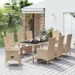 vidaXL 9 részes bézs polyrattan kerti étkezőgarnitúra párnákkal (3157579)