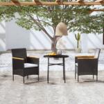 vidaXL 3 részes fekete polyrattan kerti étkezőgarnitúra (3098025)