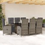 vidaXL 9 részes szürke polyrattan kerti étkezőgarnitúra párnával (3213533)