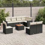 vidaXL 9 részes fekete polyrattan kerti ülőgarnitúra párnákkal (3256490)