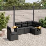 vidaXL 5 részes fekete polyrattan kerti kanapészett párnákkal (3226811)