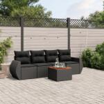 vidaXL 5 részes fekete polyrattan kerti kanapészett párnákkal (3224879)