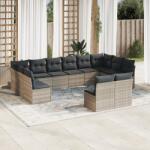 vidaXL 12 részes világosszürke polyrattan kerti ülőgarnitúra párnával (3218372)