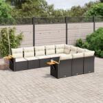 vidaXL 10 részes fekete polyrattan kerti ülőgarnitúra párnákkal (3227176)