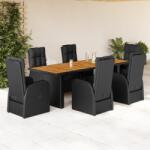 vidaXL 7 részes fekete polyrattan kerti étkezőgarnitúra párnával (3277632)