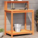 vidaXL barna tömör fenyőfa ültetőasztal polccal 82, 5 x 50 x 109, 5 cm (844633) - vidaxl