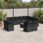 vidaXL 13 részes fekete polyrattan kerti ülőgarnitúra párnákkal (3256279)