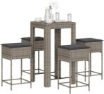 vidaXL 5 részes szürke polyrattan kerti bárszett párnákkal (3261451)