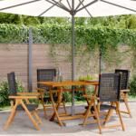 vidaXL 4 db fekete polyrattan és tömör fa dönthető kerti szék (3214520)