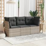 vidaXL 3 részes világosszürke polyrattan kerti ülőgarnitúra párnával (3217212)