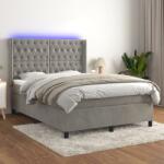vidaXL világosszürke bársony rugós és LED-es ágy matraccal 140x200 cm (3139745)