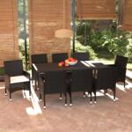 vidaXL 9 részes fekete polyrattan kerti étkezőgarnitúra párnákkal (3094978)