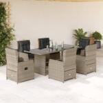 vidaXL 7 részes világosszürke polyrattan kerti étkezőszett párnával (3262795)