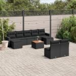 vidaXL 10 részes fekete polyrattan kerti ülőgarnitúra párnákkal (3256650)