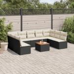 vidaXL 10 részes fekete polyrattan kerti ülőgarnitúra párnákkal (3256119)