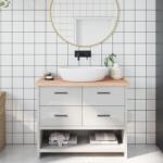 vidaXL kezeletlen tömör fa fürdőszobai pult 100x30x(2-4) cm (3156030)