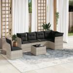 vidaXL 7 részes világosszürke polyrattan kerti ülőgarnitúra párnákkal (3217712)