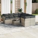 vidaXL 9 részes világosszürke polyrattan kerti ülőgarnitúra párnával (3249161)