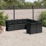 vidaXL 8 részes fekete polyrattan kerti ülőgarnitúra párnákkal (3250424)