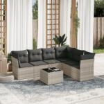 vidaXL 7 részes világosszürke polyrattan kerti ülőgarnitúra párnákkal (3217692)
