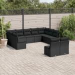 vidaXL 11 részes fekete polyrattan kerti ülőgarnitúra párnákkal (3250184)