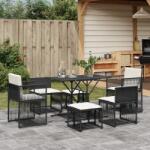vidaXL 7 részes fekete polyrattan kerti étkezőgarnitúra párnával (369009) - vidaxl