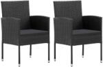 vidaXL 2 db fekete polyrattan kerti szék fekete párnákkal (318726)