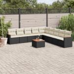 vidaXL 10 részes fekete polyrattan kerti ülőgarnitúra párnákkal (3258465)