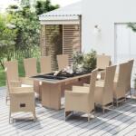 vidaXL 11 részes bézs polyrattan kerti étkezőgarnitúra párnákkal (3157581)