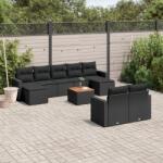 vidaXL 10 részes fekete polyrattan kerti ülőgarnitúra párnákkal (3256664)