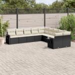 vidaXL 10 részes fekete polyrattan kerti ülőgarnitúra párnákkal (3220705)