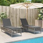 vidaXL 2 db szürke polyrattan napozóágy asztallal (4002748)