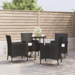 vidaXL 5 részes fekete polyrattan kerti bisztrógarnitúra párnákkal (3187415)
