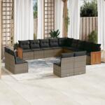 vidaXL 13 részes szürke polyrattan kerti ülőgarnitúra párnákkal (3260569)