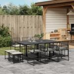 vidaXL 11 részes fekete polyrattan kerti étkezőgarnitúra párnákkal (3295019)