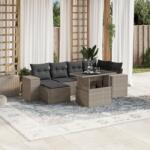vidaXL 7 részes világosszürke polyrattan kerti ülőgarnitúra párnákkal (3269312)