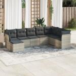 vidaXL 8 részes világosszürke polyrattan kerti ülőgarnitúra párnával (3218052)