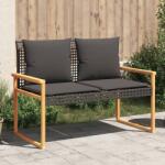 vidaXL fekete polyrattan és akácfa kerti pad párnával (365862)