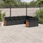 vidaXL 9 részes fekete polyrattan kerti ülőgarnitúra párnákkal (3260382)