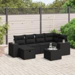 vidaXL 7 részes fekete polyrattan kerti ülőgarnitúra párnával (3264421)