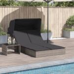 vidaXL szürke polyrattan dupla napozóágy tetővel és párnával (368639) - vidaxl