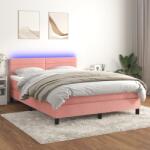 vidaXL rózsaszín bársony rugós és LED-es ágy matraccal 140x200 cm (3134470) - vidaxl