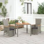 vidaXL 3 részes szürke polyrattan kerti étkezőgarnitúra párnával (3157555)