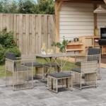 vidaXL 7 részes világosszürke polyrattan kerti étkezőszett párnával (369014)