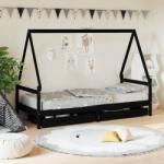 vidaXL fekete tömör fenyőfa gyerekágykeret fiókokkal 90 x 200 cm (834470)