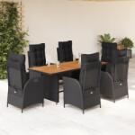 vidaXL 7 részes fekete polyrattan kerti étkezőgarnitúra párnával (3213368)