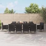 vidaXL 11 részes fekete polyrattan kerti étkezőgarnitúra párnákkal (3187331)