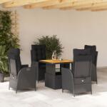 vidaXL 5 részes fekete polyrattan kerti étkezőgarnitúra párnákkal (3277446)